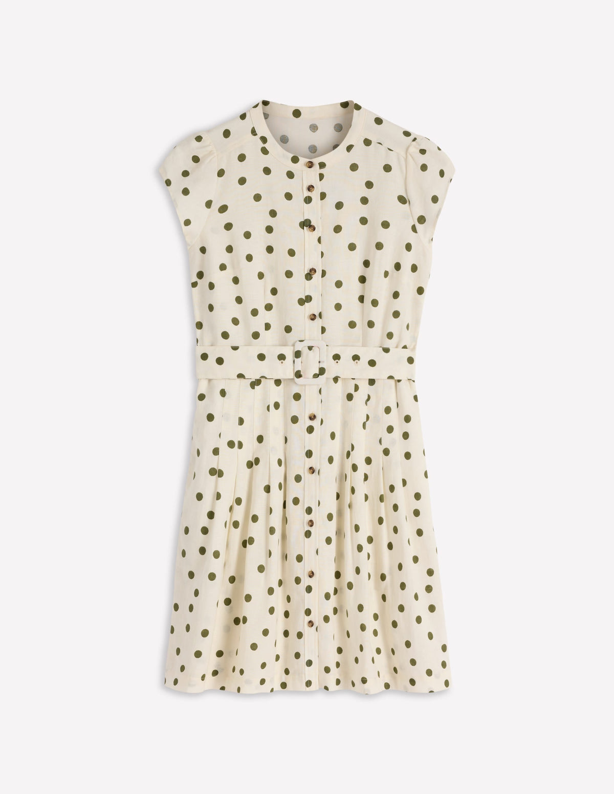 Arabella Short Linen Dress-Ivory Painted Dot Spaced