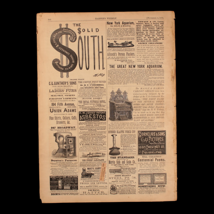 Harper's Weekly — "The Solid South," Many Political Comics About the Post War South