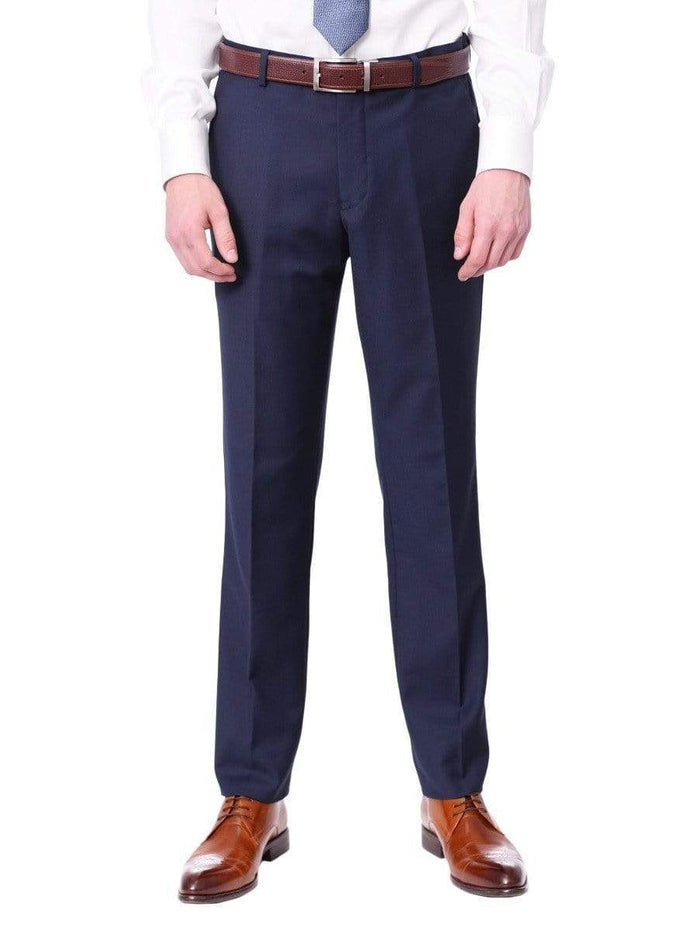 Raphael PANTS Raphael Slim Fit Solid Blue Flat Front Washable Dress Pants