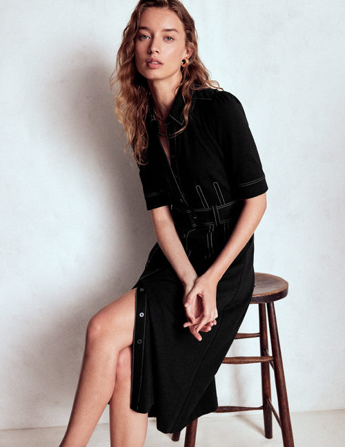 Anita Ponte Shirt Dress-Black