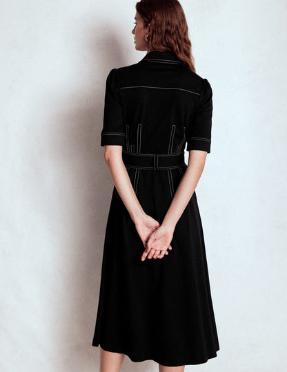 Anita Ponte Shirt Dress-Black