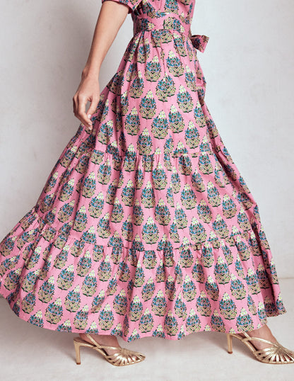 Christabel Cotton Midi Dress-Pink, Wildflower Bouquet