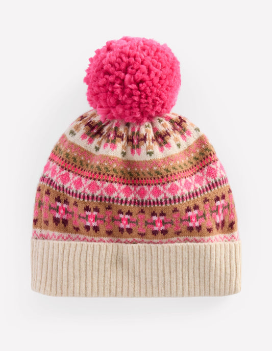 Edie Fair Isle Beanie-Pink