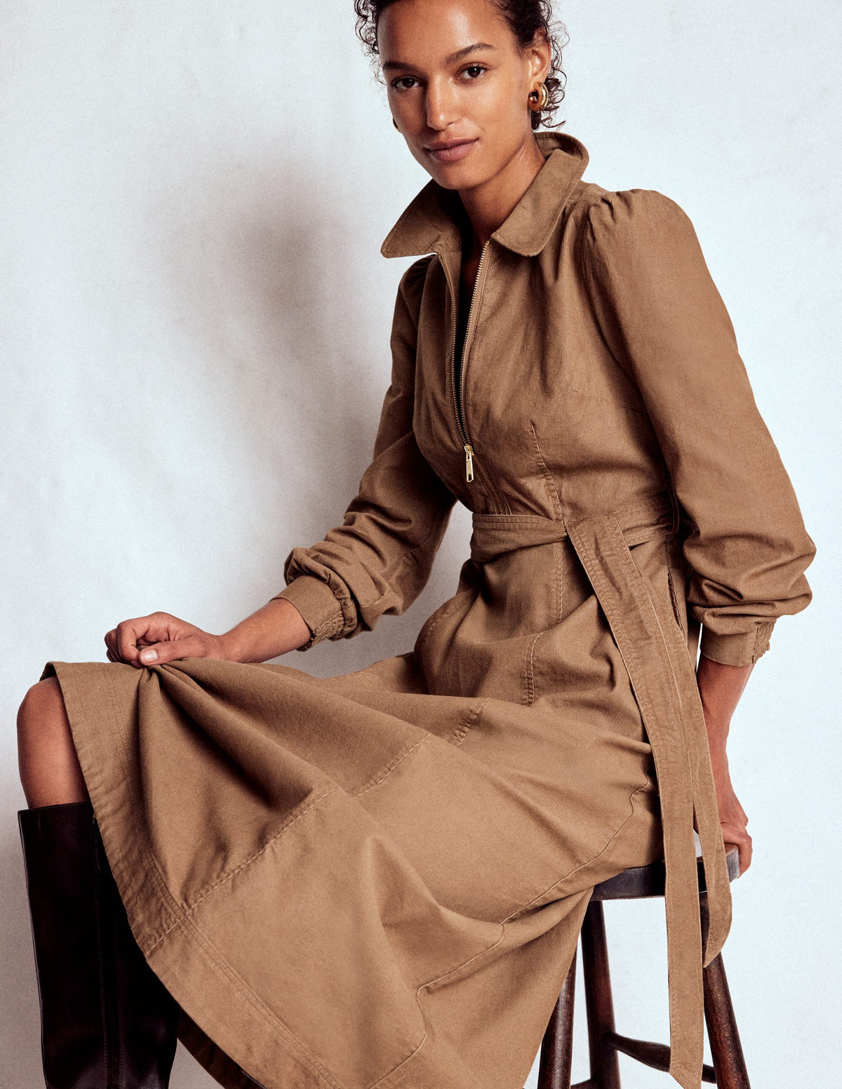 Adelaide Zip Cord Midi Dress-Latte