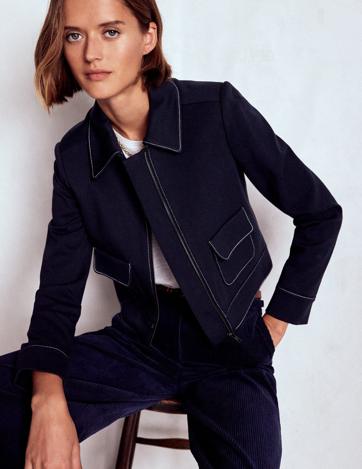 Zip Patch Pocket Jacket-NAVY