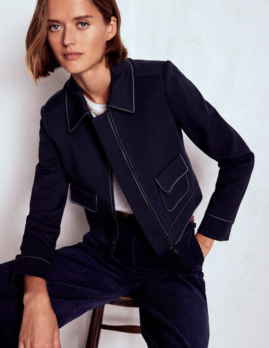 Zip Patch Pocket Jacket-NAVY