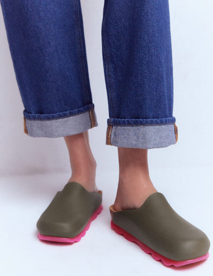 Lyla Colour Block Clogs-Khaki/Pink