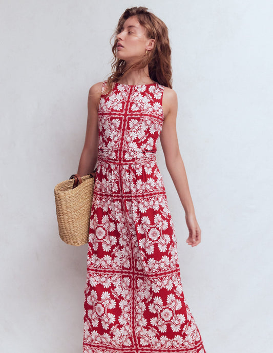 Antonia Jersey Maxi Dress-Rich Chestnut, Botanical Charm