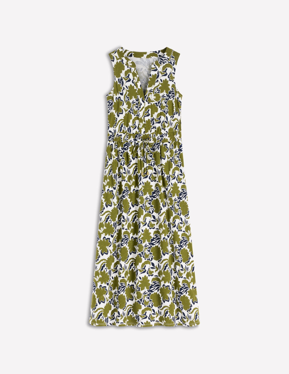 Delphine Midi Sleeveless Dress-Olive, Shadow Blossom