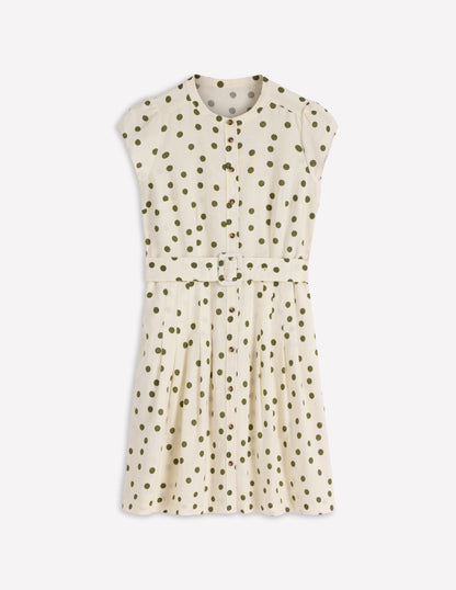 Arabella Short Linen Dress-Ivory Painted Dot Spaced