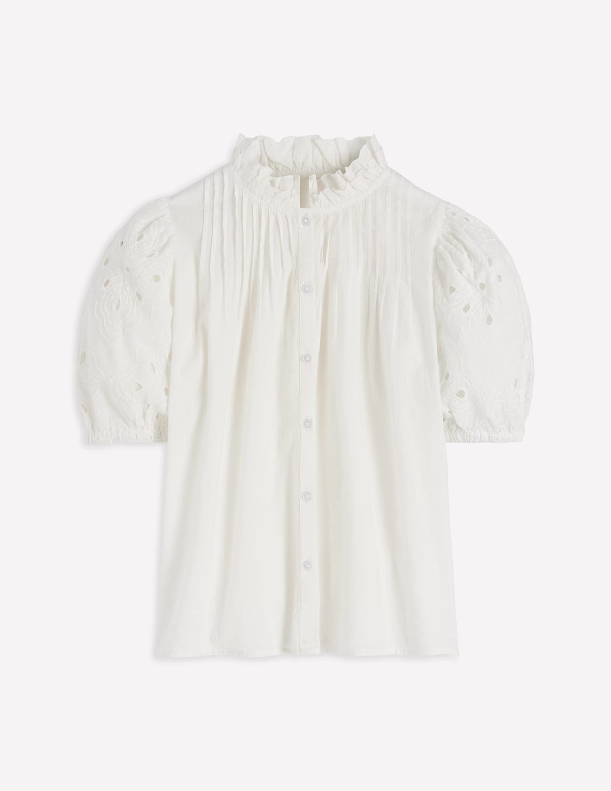 Cutwork Puff Sleeve Top-White