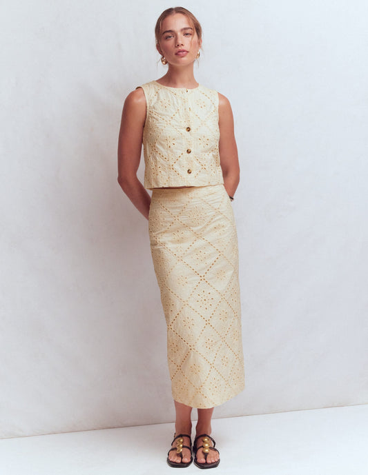 Andrea Cotton Shell Top-Ivory broderie