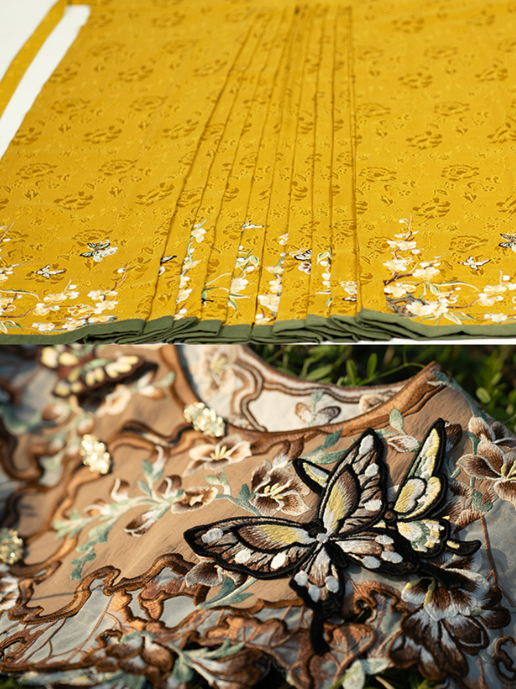 Jiu Cha 旧茶 Aged Tea Fairy Ming Dynasty Custom Yunjian Cloud Collar Long Top & Mamian Skirt Set