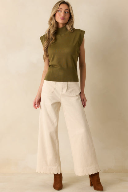 Meant to Be Seen Olive Green Cap Sleeve Mock Neck Top
