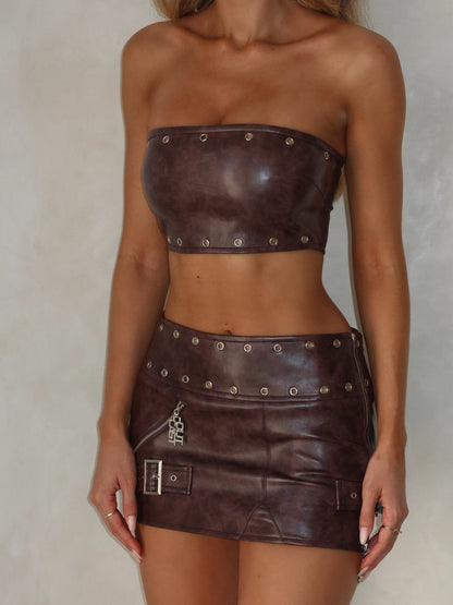 Mena Crop Top Chocolate Pu