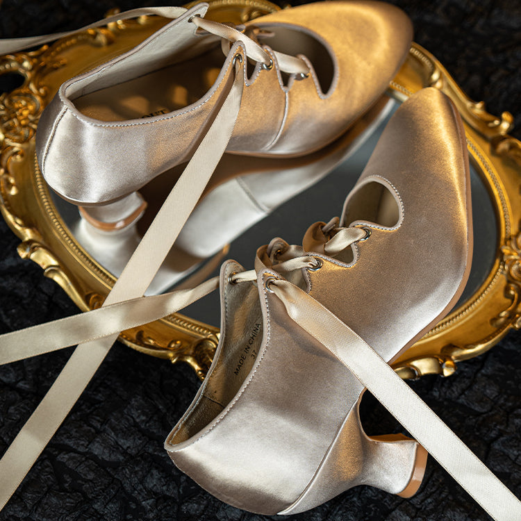 Si Wu 丝舞 Dancing Silk 1910s Genuine Leather Wine Glass Heel Lace Up Shoes