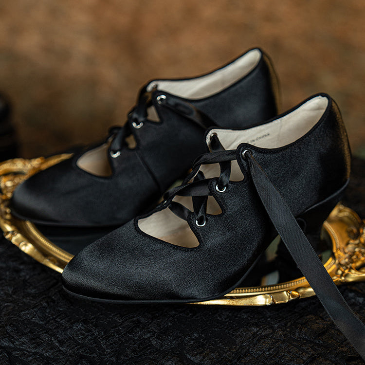 Si Wu 丝舞 Dancing Silk 1910s Genuine Leather Wine Glass Heel Lace Up Shoes