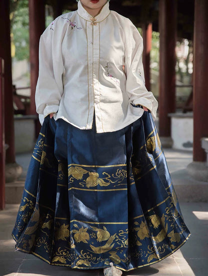 Hua Ling'er 花灵儿 Flower Spirit Ming Dynasty Plus Size Liling Standing Collar Top & Mamian Skirt