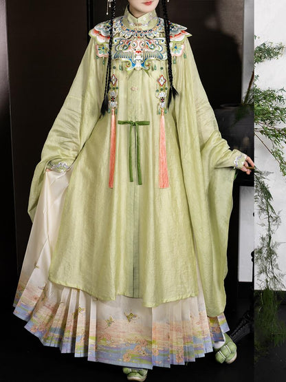 Piao Zheng 飘筝 Floating Kites Modernized Ming Yunjian Cloud Collar Long Top & Mamian Skirt Set