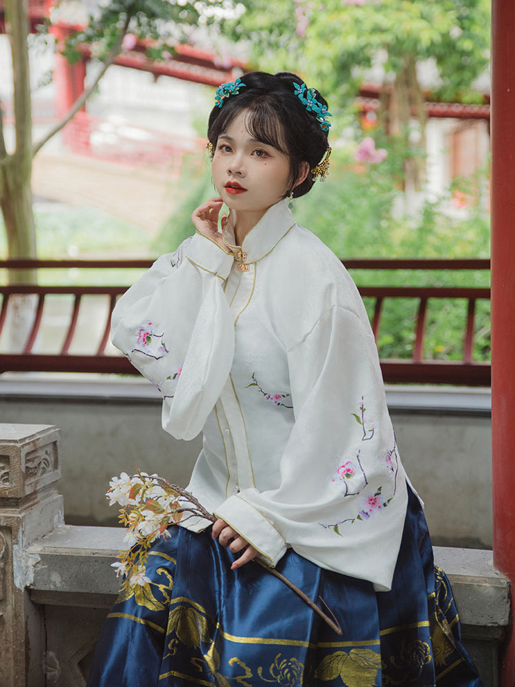 Hua Ling'er 花灵儿 Flower Spirit Ming Dynasty Plus Size Liling Standing Collar Top & Mamian Skirt