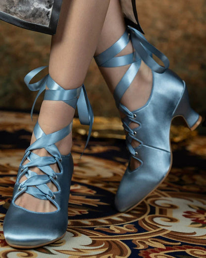 Si Wu 丝舞 Dancing Silk 1910s Genuine Leather Wine Glass Heel Lace Up Shoes