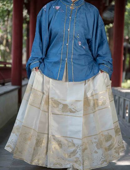 Hua Ling'er 花灵儿 Flower Spirit Ming Dynasty Plus Size Liling Standing Collar Top & Mamian Skirt