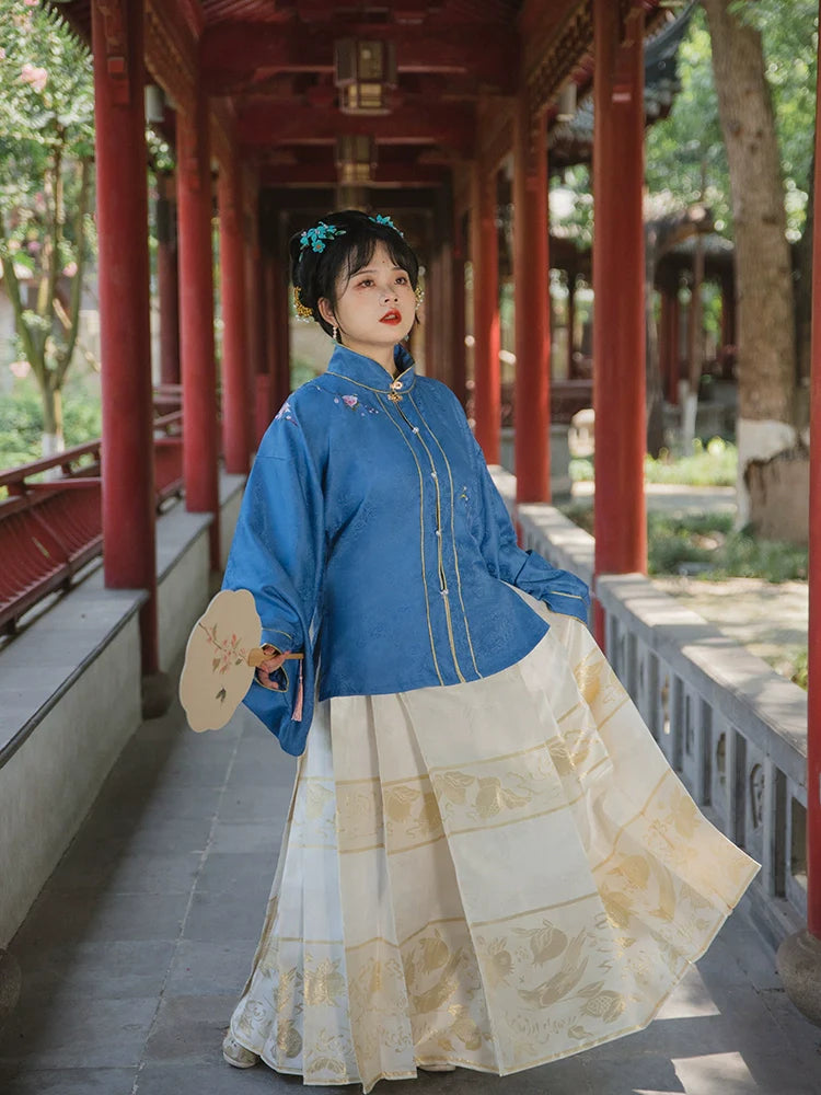 Hua Ling'er 花灵儿 Flower Spirit Ming Dynasty Plus Size Liling Standing Collar Top & Mamian Skirt