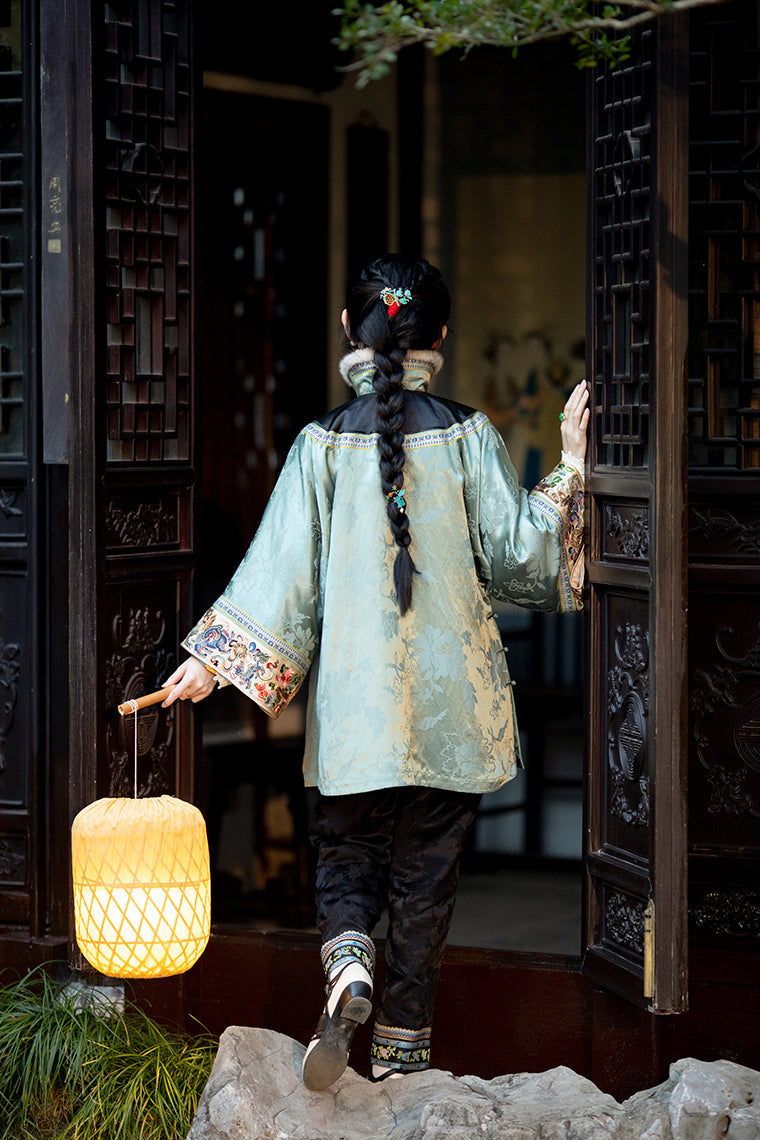 (Presale) Fuguang Xiying 浮光曦影 Floating Shadows 1910s Arrow Leg Brocade Trim Mid Waist Pants