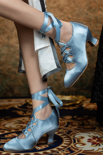 Si Wu 丝舞 Dancing Silk 1910s Genuine Leather Wine Glass Heel Lace Up Shoes