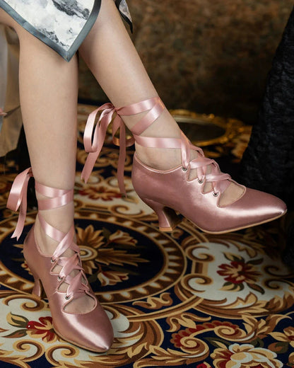 Si Wu 丝舞 Dancing Silk 1910s Genuine Leather Wine Glass Heel Lace Up Shoes