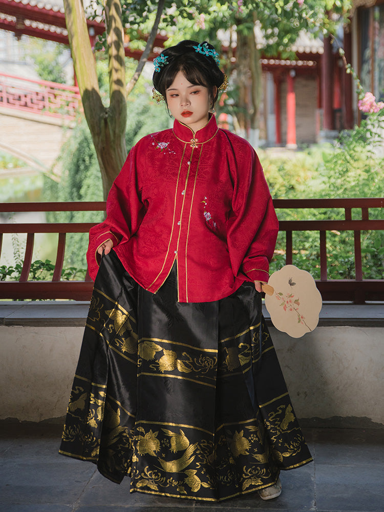 Hua Ling'er 花灵儿 Flower Spirit Ming Dynasty Plus Size Liling Standing Collar Top & Mamian Skirt
