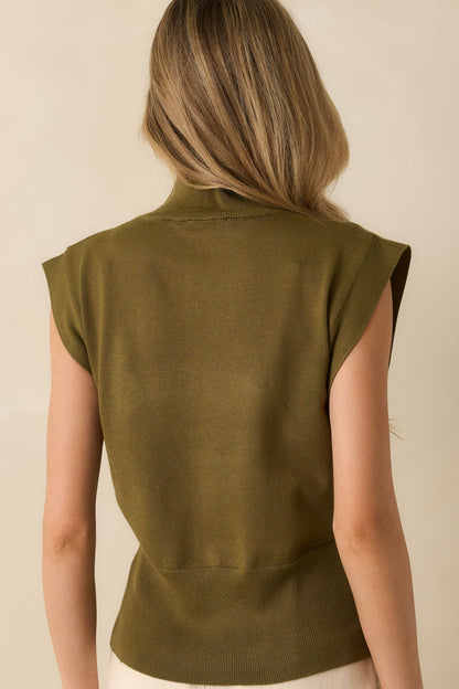 Meant to Be Seen Olive Green Cap Sleeve Mock Neck Top