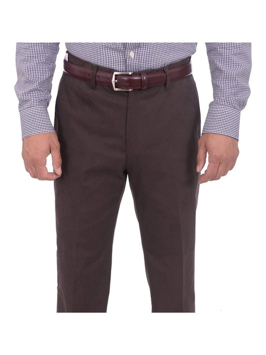 Aldo Valentini PANTS 32W Aldo Valentini Slim Fit Solid Brown Stretch Cotton Casual Pants Made In Italy