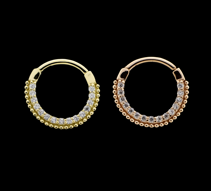 Alora - 14Kt Gold Hinged Ring - Beaded Cz's - Khrysos Jewelry