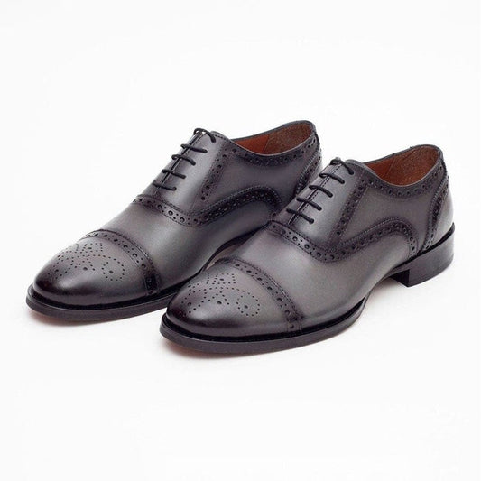Ariston SHOES Ariston Mens Gray Oxford Lace-up Leather Dress Shoes