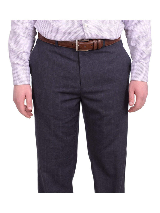Calvin Klein PANTS Calvin Klein Straight Fit Blue With Gray Windowpane Overcheck Dress Pants