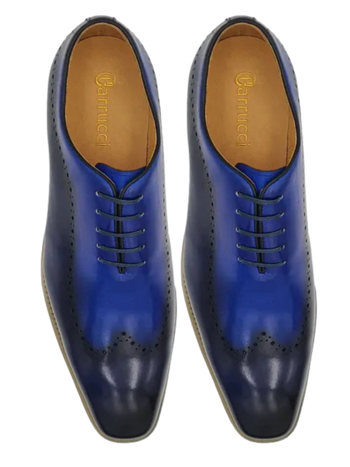 Carrucci Mens Dark Navy/Blue Two Tone Lace-up Oxford Leather Dress Shoes
