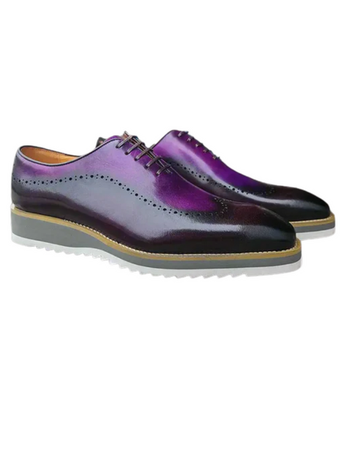 Carrucci Mens Purple Two Tone Lace-up Oxford Leather Dress Shoes