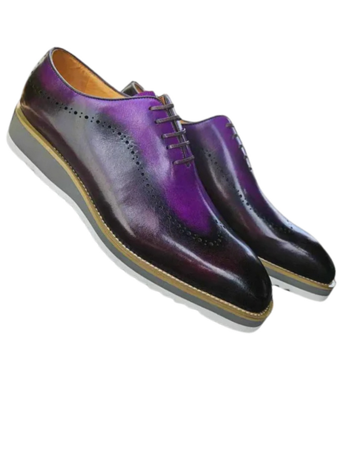 Carrucci Mens Purple Two Tone Lace-up Oxford Leather Dress Shoes