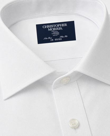 Christopher Morris Mens Solid White Slim Fit Spread Collar Non Iron Cotton Dress Shirt - The Suit Depot