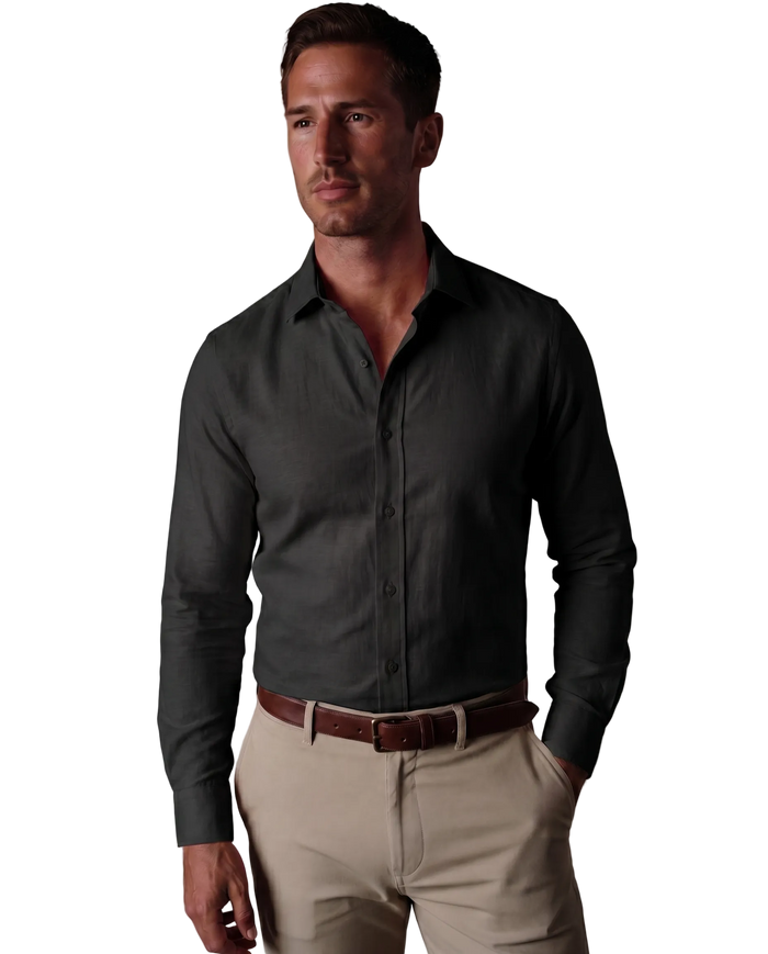 Christopher Morris Solid Black Classic Fit Spread Collar Non-Iron Barrel Cuff Cotton Dress Shirt