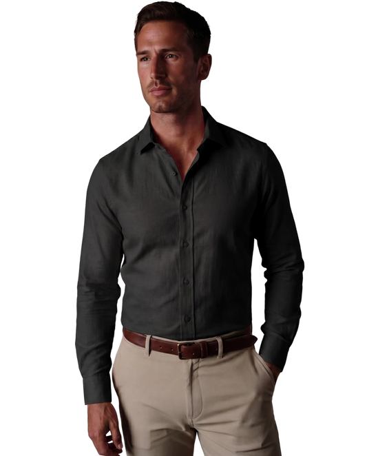 Christopher Morris Solid Black Classic Fit Spread Collar Non-Iron Barrel Cuff Cotton Dress Shirt