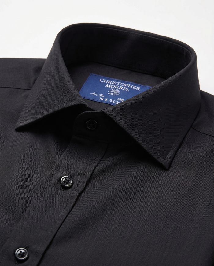 Christopher Morris Solid Black Classic Fit Spread Collar Non-Iron Barrel Cuff Cotton Dress Shirt