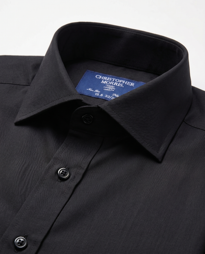 Christopher Morris Solid Black Classic Fit Spread Collar Non-Iron Barrel Cuff Cotton Dress Shirt