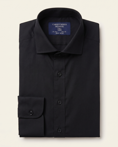 Christopher Morris Solid Black Classic Fit Spread Collar Non-Iron Barrel Cuff Cotton Dress Shirt