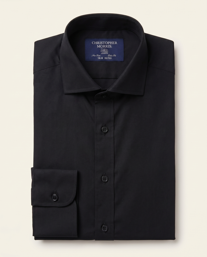 Christopher Morris Solid Black Slim Fit Spread Collar Non-Iron Barrel Cuff Cotton Dress Shirt