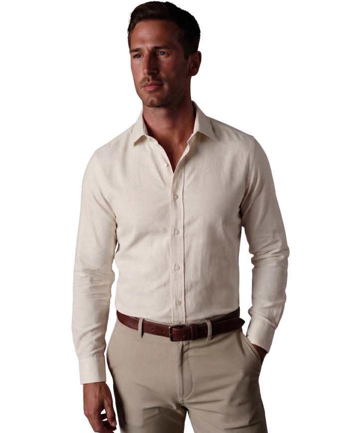 Christopher Morris Solid Cream Classic Fit Spread Collar Non-Iron Barrel Cuff Cotton Dress Shirt