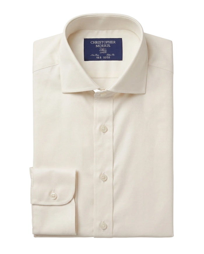 Christopher Morris Solid Cream Classic Fit Spread Collar Non-Iron Barrel Cuff Cotton Dress Shirt