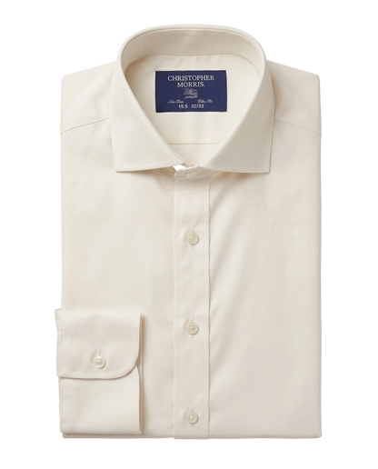 Christopher Morris Solid Cream Classic Fit Spread Collar Non-Iron Barrel Cuff Cotton Dress Shirt