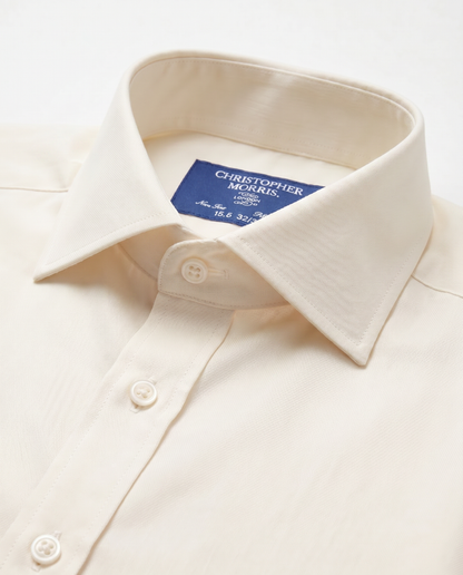 Christopher Morris Solid Cream Classic Fit Spread Collar Non-Iron Barrel Cuff Cotton Dress Shirt